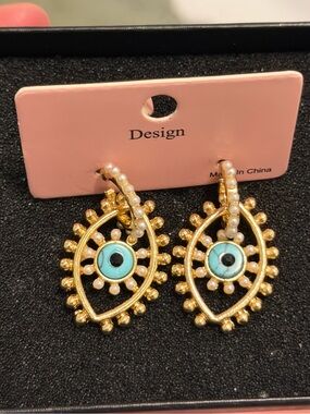 Evil Eye Hoop Earrings Pearl dangle teardrop jewelry costume party gifts holiday